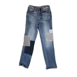 VIGOSS Jeans Woman's 25x26 Frankie Slim Straight Patchwork Denim Boho